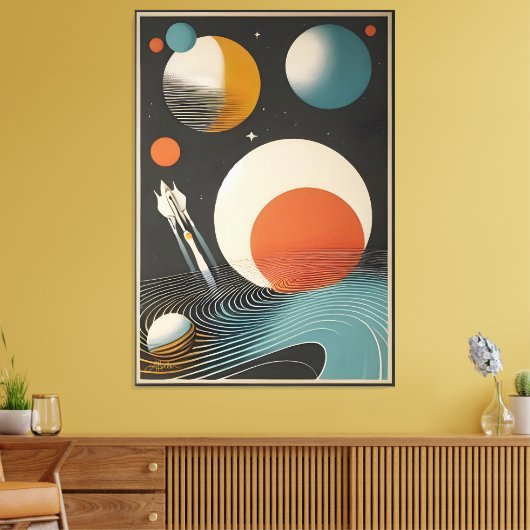Midden eeuw Space Age Art Galaxy Waves Canvas Afdruk (Insitu (Woonkamer))