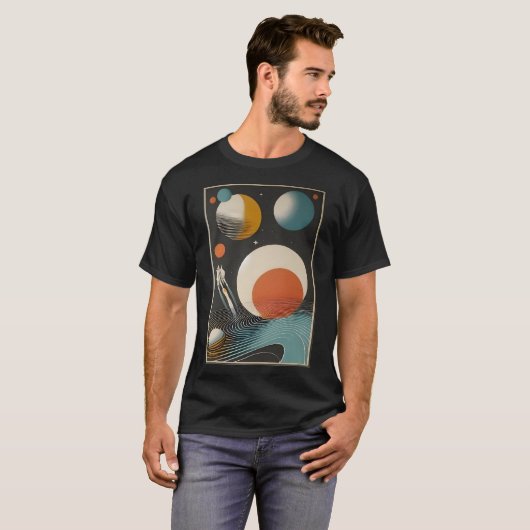 Midden eeuw Space Age Art Galaxy Waves T-shirt (Voorkant volledig)