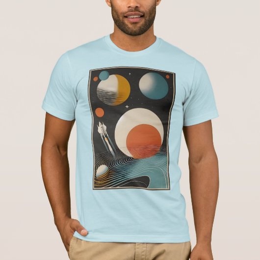 Midden eeuw Space Age Art Galaxy Waves T-shirt (Voorkant)