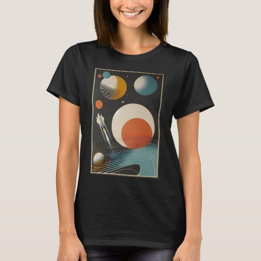 Midden eeuw Space Age Art Galaxy Waves T-shirt (Voorkant)