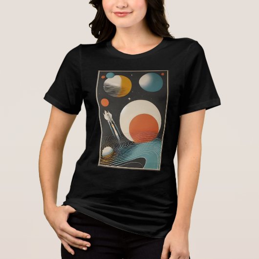 Midden eeuw Space Age Art Galaxy Waves Tri-Blend Shirt (Voorkant)