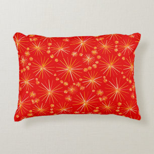 Midden eeuw Sputnik patroon, Diep rood Accent Kussen