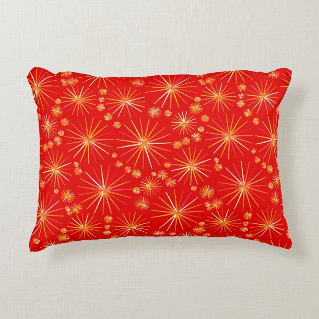 Midden eeuw Sputnik patroon, Diep rood Accent Kussen (Voorkant)