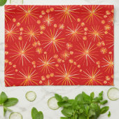 Midden eeuw Sputnik patroon, Diep rood Theedoek (Gevouwen)
