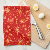 Midden eeuw Sputnik patroon, Diep rood Theedoek (Quarter Fold)