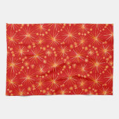 Midden eeuw Sputnik patroon, Diep rood Theedoek (Horizontaal)