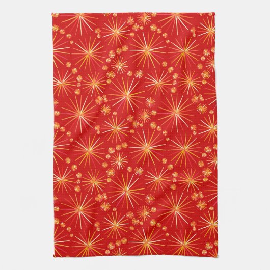 Midden eeuw Sputnik patroon, Diep rood Theedoek (Verticaal)