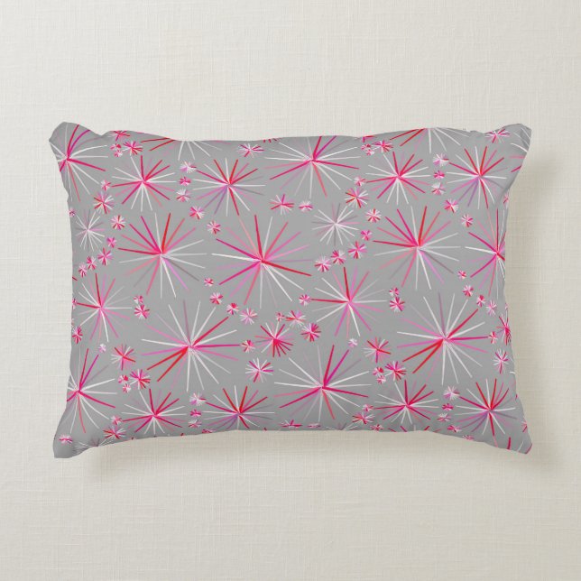 Midden eeuw Sputnik patroon, Grijs en Fuchsia Accent Kussen (Voorkant)