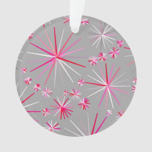 Midden eeuw Sputnik patroon, Grijs en Fuchsia Ornament (voorkant)