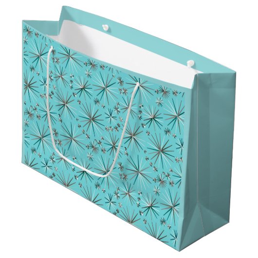 Midden eeuw Sputnik patroon, Robins Ei Blauw Large Cadeautasje (Voorkant Gekanteld)