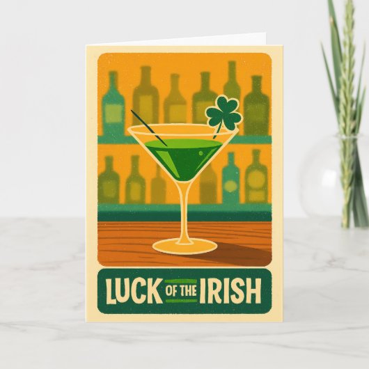 Midden eeuw St. Patrick's Shamrock Martini Kunst Kaart (Voorkant)