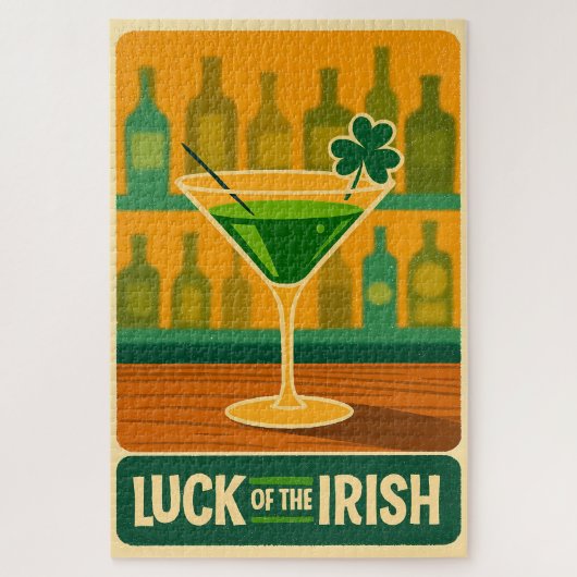 Midden eeuw St. Patrick's Shamrock Martini Kunst Legpuzzel (Verticaal)