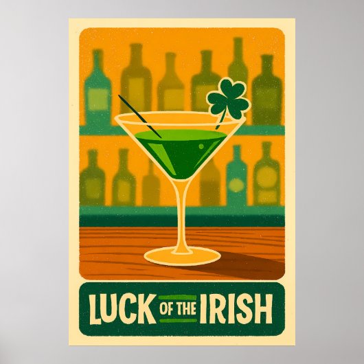 Midden eeuw St. Patrick's Shamrock Martini Kunst Poster (Voorkant)