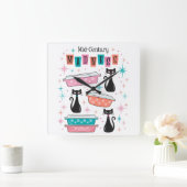 Midden-eeuw Starburst Retro Pyrex Zwart Katten Klo Vierkante Klok (Huis)