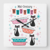 Midden-eeuw Starburst Retro Pyrex Zwart Katten Klo Vierkante Klok (Voorkant)