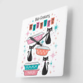 Midden-eeuw Starburst Retro Pyrex Zwart Katten Klo Vierkante Klok (Hoek)