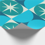 Midden-Eeuw Starbursts op Blauwe Blauwgroen Cirkel Cadeaupapier (Hoek)