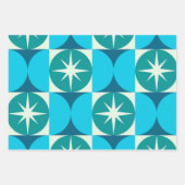 Midden-Eeuw Starbursts op Blauwe Blauwgroen Cirkel Inpakpapier Vel (Voorkant)