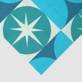 Midden-Eeuw Starbursts op Blauwe Blauwgroen Cirkel Tissuepapier (Detail)