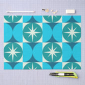 Midden-Eeuw Starbursts op Blauwe Blauwgroen Cirkel Tissuepapier (Craft)