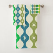 Midden eeuw Starbursts op groen blauw Ogee patroon Bad Handdoek (Insitu)