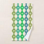 Midden eeuw Starbursts op groen blauw Ogee patroon Bad Handdoek (Handdoek)
