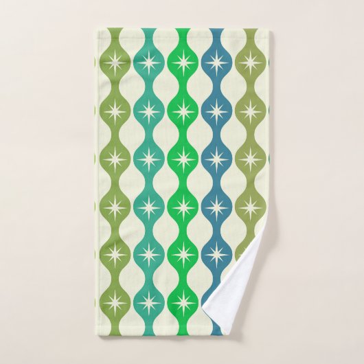 Midden eeuw Starbursts op groen blauw Ogee patroon Bad Handdoek (Handdoek)