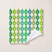 Midden eeuw Starbursts op groen blauw Ogee patroon Bad Handdoek (Wasdoekje)