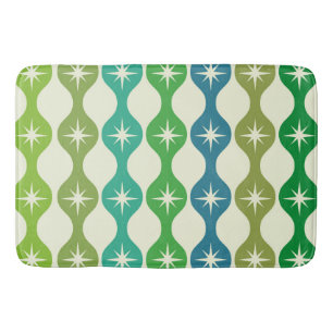 Midden eeuw Starbursts op groen blauw Ogee patroon Badmat