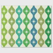Midden eeuw Starbursts op groen blauw Ogee patroon Cadeaupapier (Vlak)