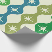 Midden eeuw Starbursts op groen blauw Ogee patroon Cadeaupapier (Hoek)