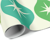 Midden eeuw Starbursts op groen blauw Ogee patroon Cadeaupapier (Rol Hoek)