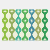 Midden eeuw Starbursts op groen blauw Ogee patroon Inpakpapier Vel (Voorkant 2)
