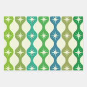Midden eeuw Starbursts op groen blauw Ogee patroon Inpakpapier Vel (Voorkant)