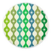 Midden eeuw Starbursts op groen blauw Ogee patroon Keramische Knop (Voorkant)