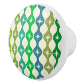 Midden eeuw Starbursts op groen blauw Ogee patroon Keramische Knop (Rechts)