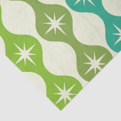 Midden eeuw Starbursts op groen blauw Ogee patroon Tissuepapier (Detail)