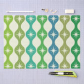 Midden eeuw Starbursts op groen blauw Ogee patroon Tissuepapier (Craft)