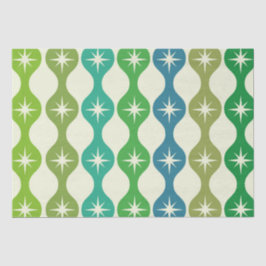 Midden eeuw Starbursts op groen blauw Ogee patroon Tissuepapier