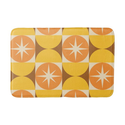 Midden-Eeuw Starbursts op Oranje Gele Cirkels Badmat (Voorkant)