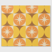 Midden-Eeuw Starbursts op Oranje Gele Cirkels Cadeaupapier (Vlak)