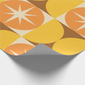 Midden-Eeuw Starbursts op Oranje Gele Cirkels Cadeaupapier (Hoek)