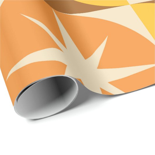 Midden-Eeuw Starbursts op Oranje Gele Cirkels Cadeaupapier (Rol Hoek)