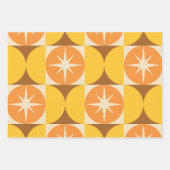 Midden-Eeuw Starbursts op Oranje Gele Cirkels Inpakpapier Vel (Voorkant 3)