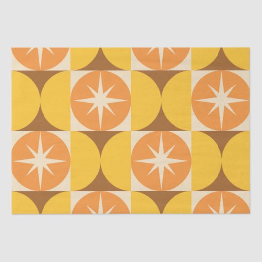 Midden-Eeuw Starbursts op Oranje Gele Cirkels Tissuepapier (Voorkant)