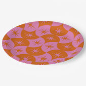 Midden eeuw Starbursts op roze Sinaasappel Scallop Papieren Bordje (Gekanteld)