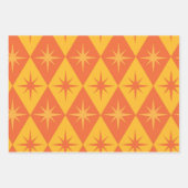 Midden-Eeuw Starbursts op Sinaasappel Retro Diamon Inpakpapier Vel (Voorkant 2)