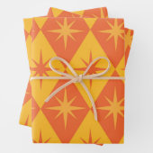 Midden-Eeuw Starbursts op Sinaasappel Retro Diamon Inpakpapier Vel (In situ)