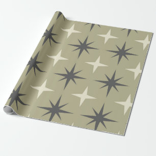 Midden eeuw steruitbarstingen in beige en taupe op cadeaupapier