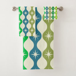 Midden eeuw steruitbarstingen op groen blauw Ogee  Bad Handdoek